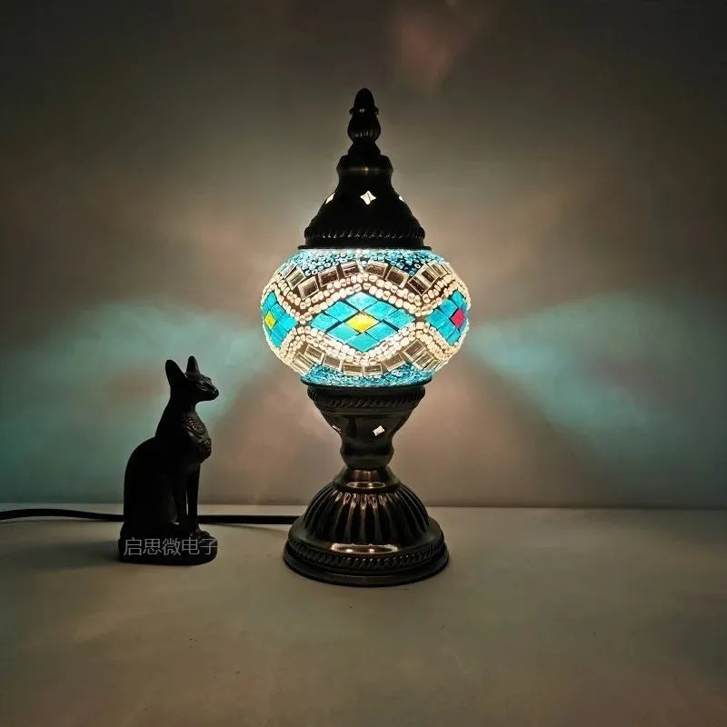 lampe a poser mosaique turquoise