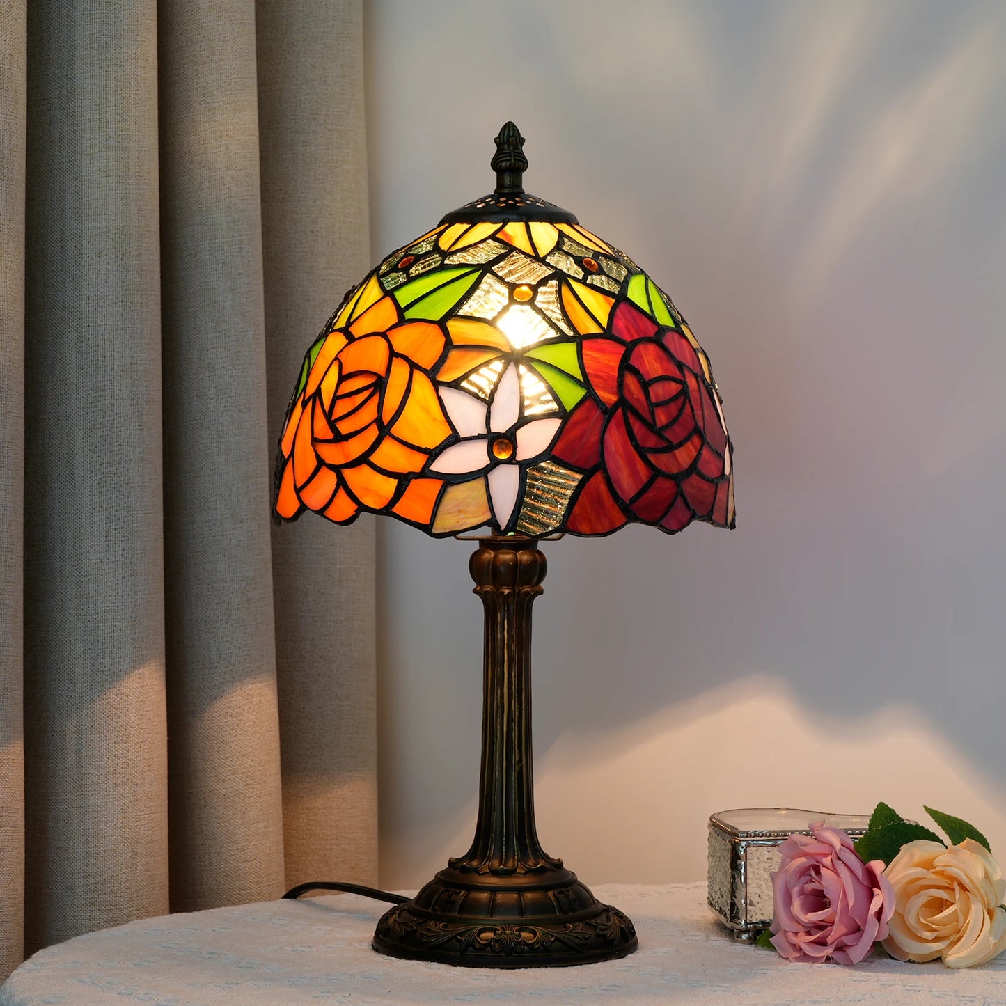 lampe champignon vintage motif de rose
