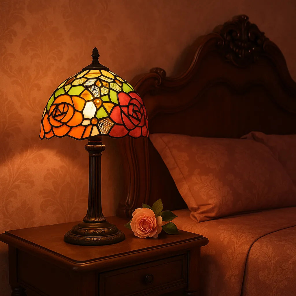 lampe champignon vintage vitrail rose de nuit