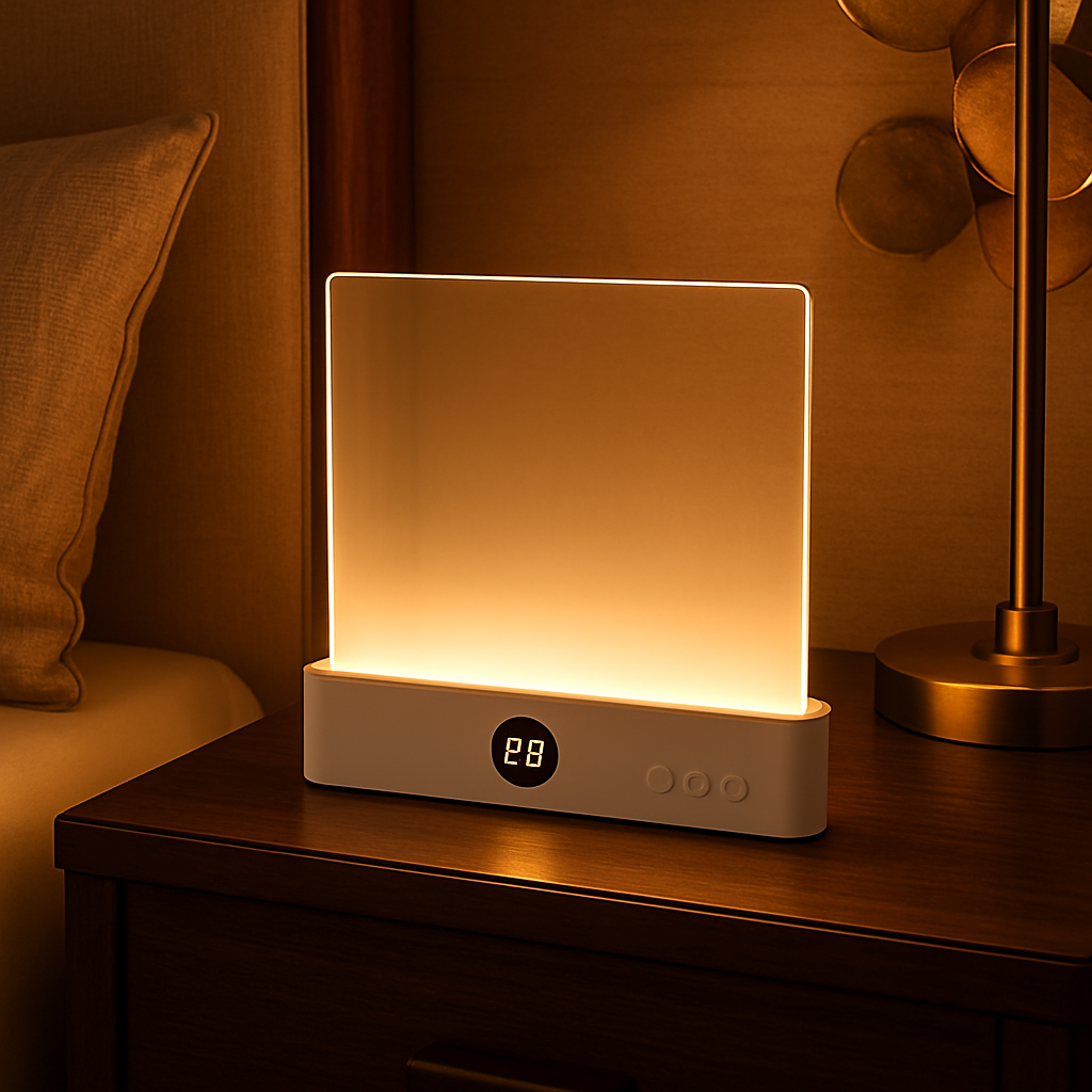 lampe de lecture avec minuterie sur table de chevet