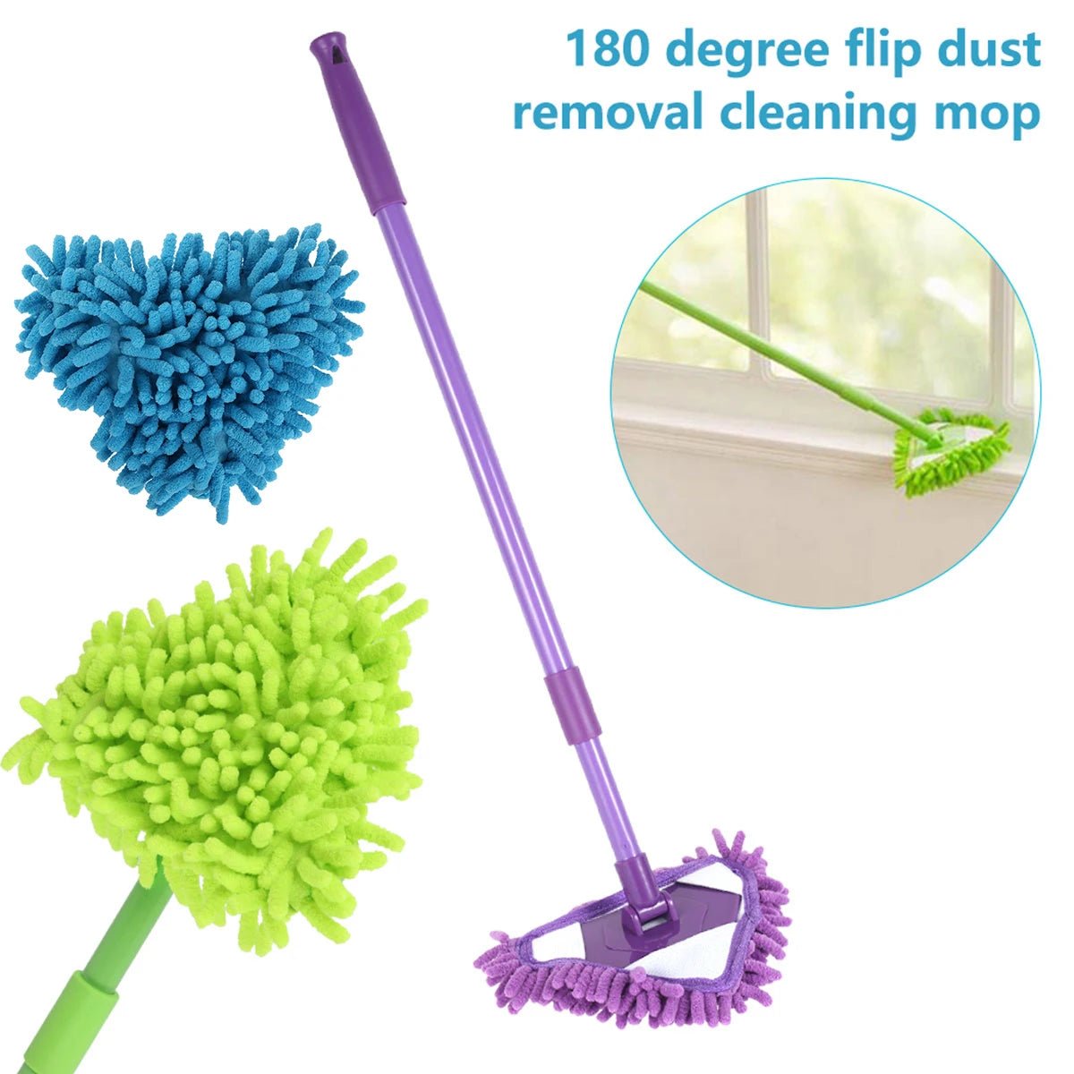 360° Triangle Mop Telescopic Rotatable Cleaning Lazy Mop Multifunctional Dust Flat Mop for Ceiling Floor Bathroom Glass Cleaning - Simiell