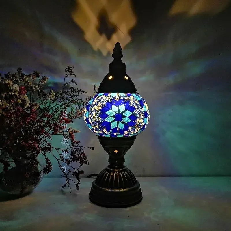 lampe a poser mosaique bleu