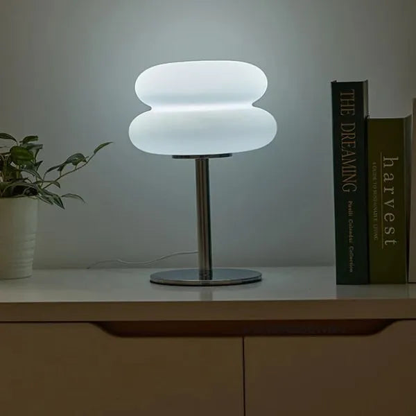 lampe a poser verre metal intensite reglable macaron blanc