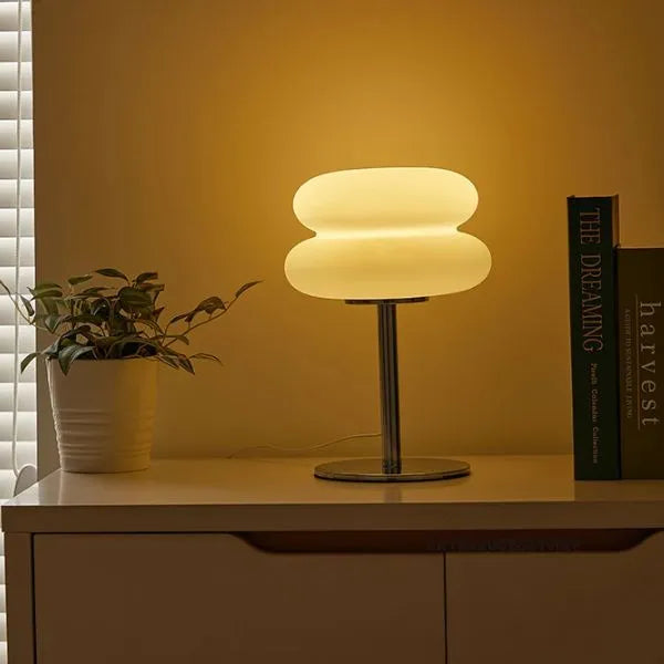 lampe a poser verre metal intensite reglable macaron creme