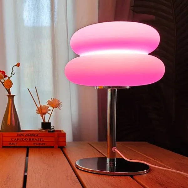 lampe a poser verre metal intensite reglable macaron rose