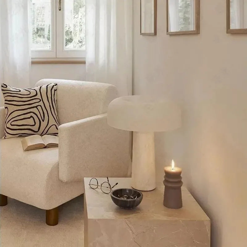 lampe champignon art travertin et verre harmonie salon