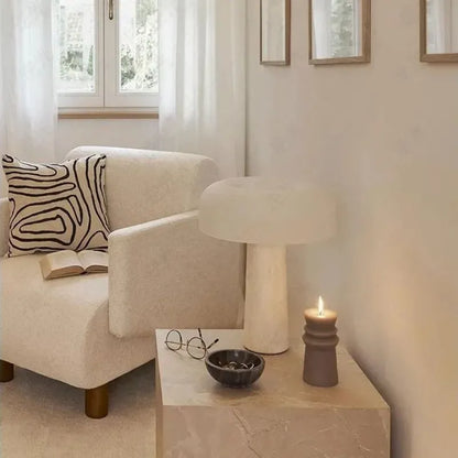 lampe champignon art travertin et verre harmonie salon