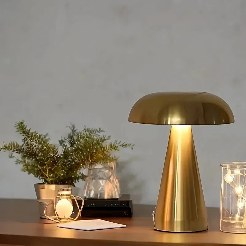 lampe champignon tactile metal rechargeable sur table entrer