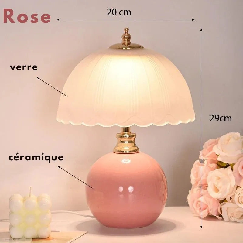 lampe champignon verre ceramique rose