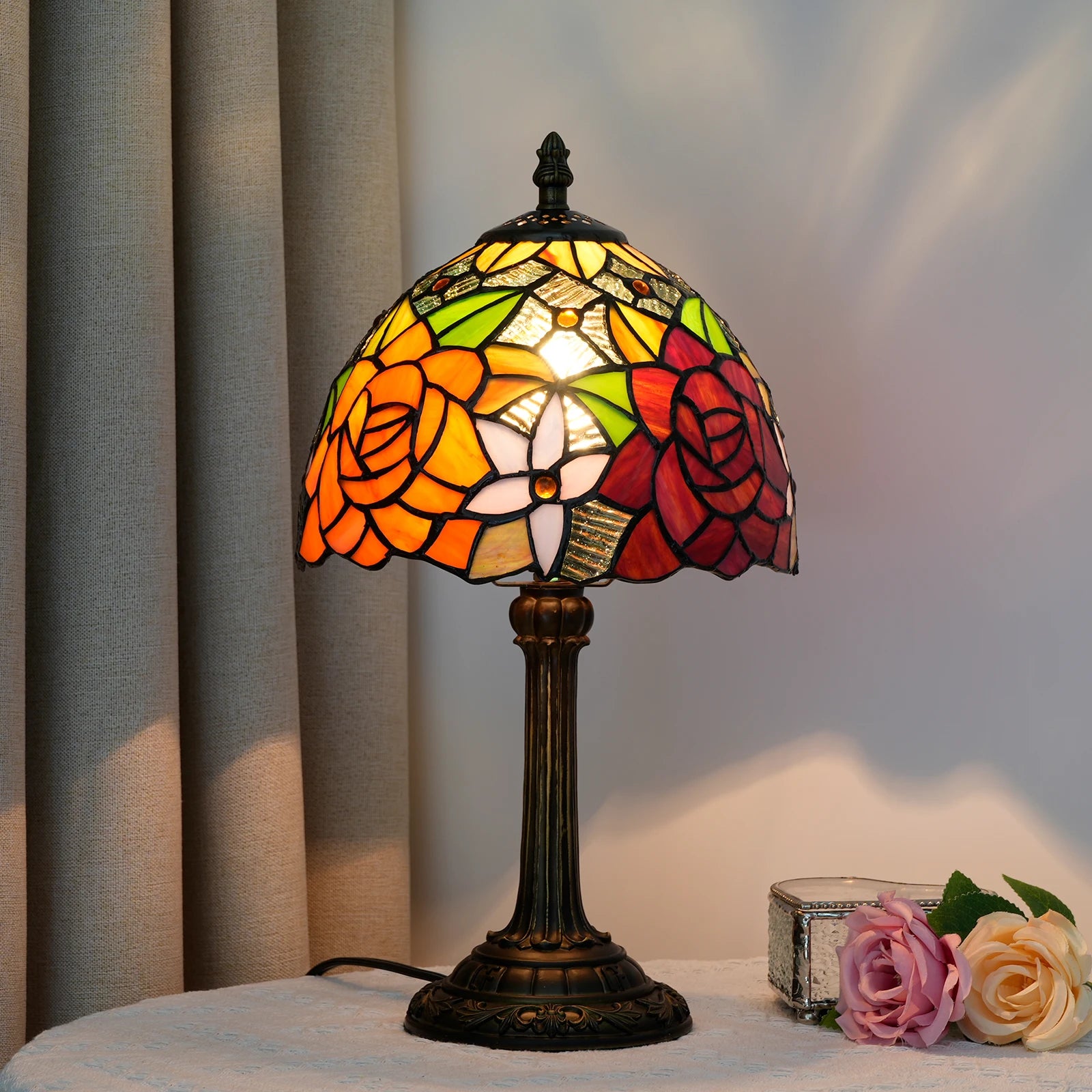 lampe champignon vintage motif de rose