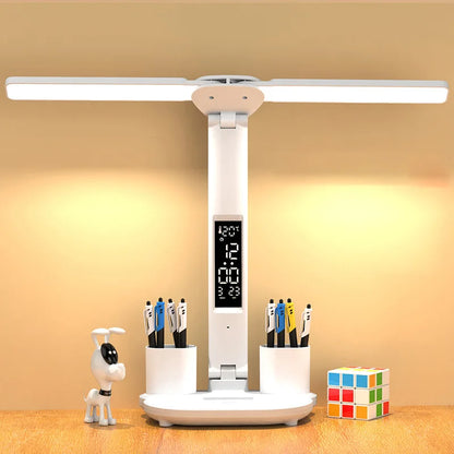 lampe de bureau led deux panneaux avec porte crayon