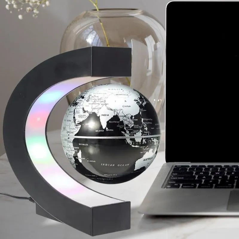 lampe de bureau levitation globe argent et noir