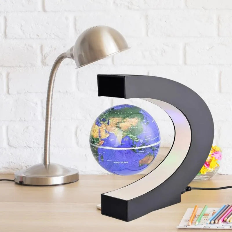 lampe de bureau rotative magnetique levitation globe bleu