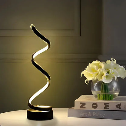 lampe de chevet design spirale minimaliste sur table lecture