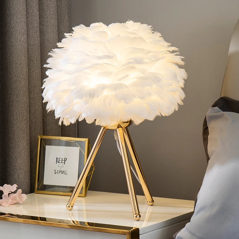 lampe de chevet plume oie blance