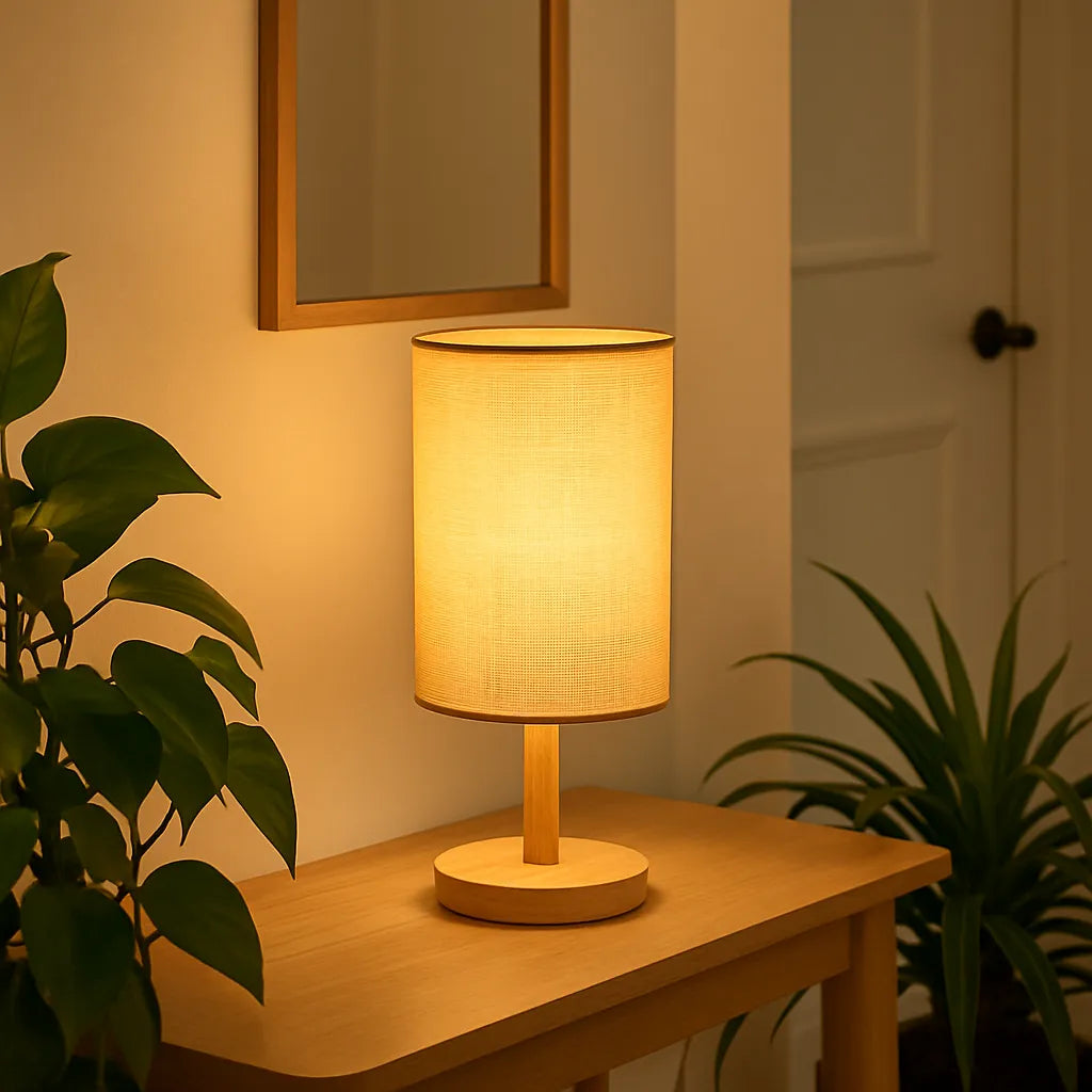 lampe de table bois et tissu a entrer couloir