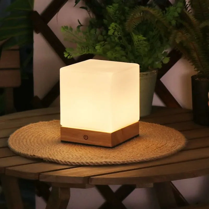 Lampe Sans Fil Tactile en Verre et Bois Naturel | Cubo™
